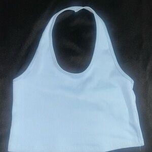 Divided Light Blue Ribbed Halter Top